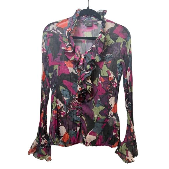 Tribal Women's Ruffle Blouse Pink and Gray Size 4 Casual Colorful Feminine - Picture 1 of 9